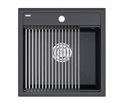 Кухонная мойка + коландер Paulmark PM115051-AN+R375-BS 50х50 цвет черный